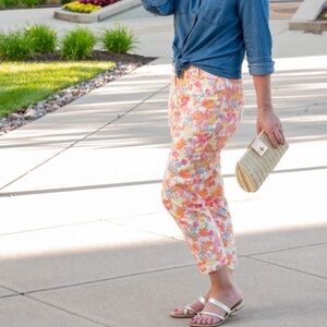 LAUREN RALPH LAUREN  Yellow Rose Print High-Rise Ankle Crop Pant